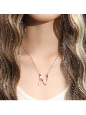 Flower Initial Letter Necklace Rose Gold Plate Pearl Necklace Austrian Crystals